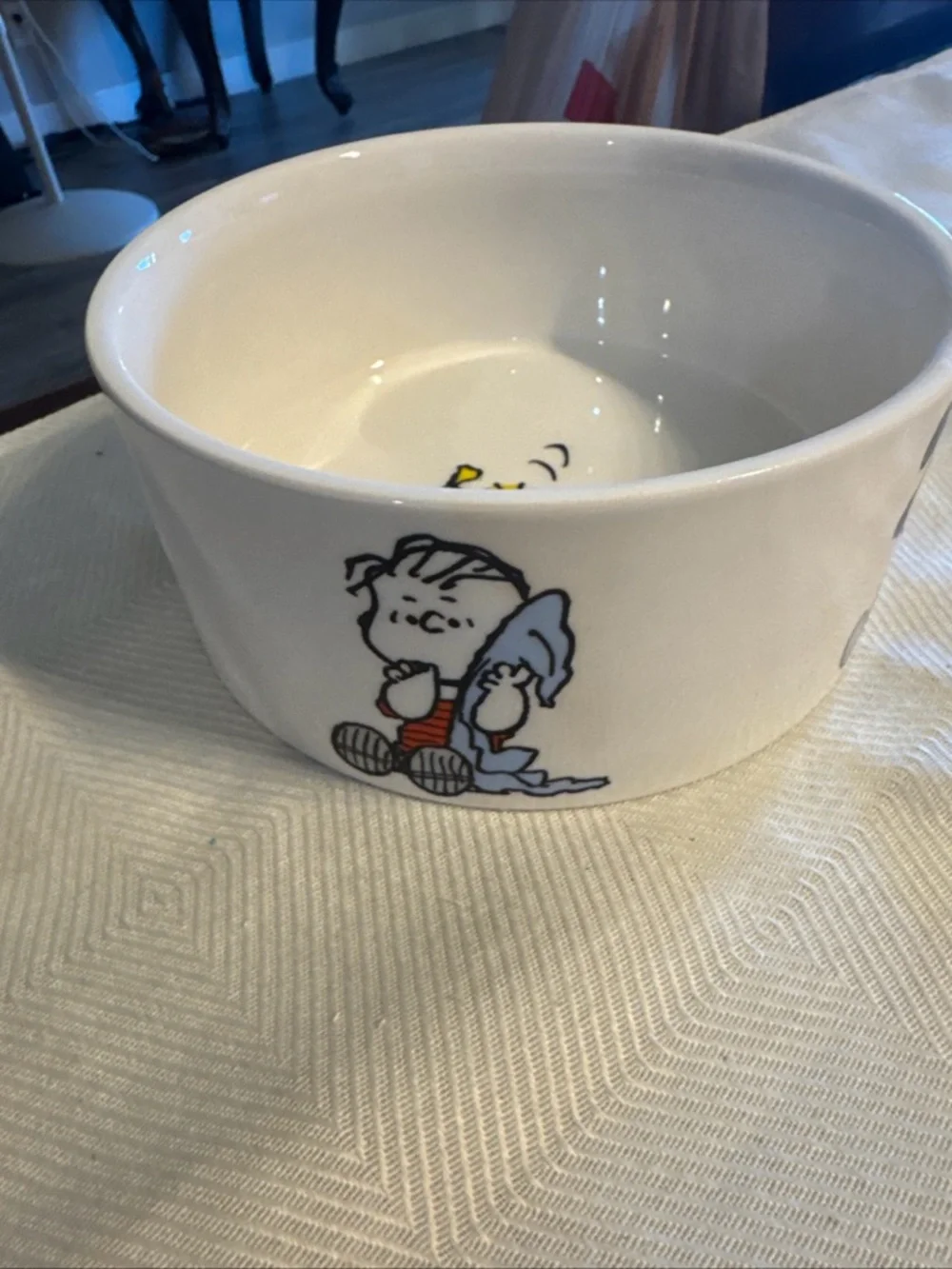 Peanuts Character Ceramic Bowl - White with Multicolor Graphics dog bowl 6”